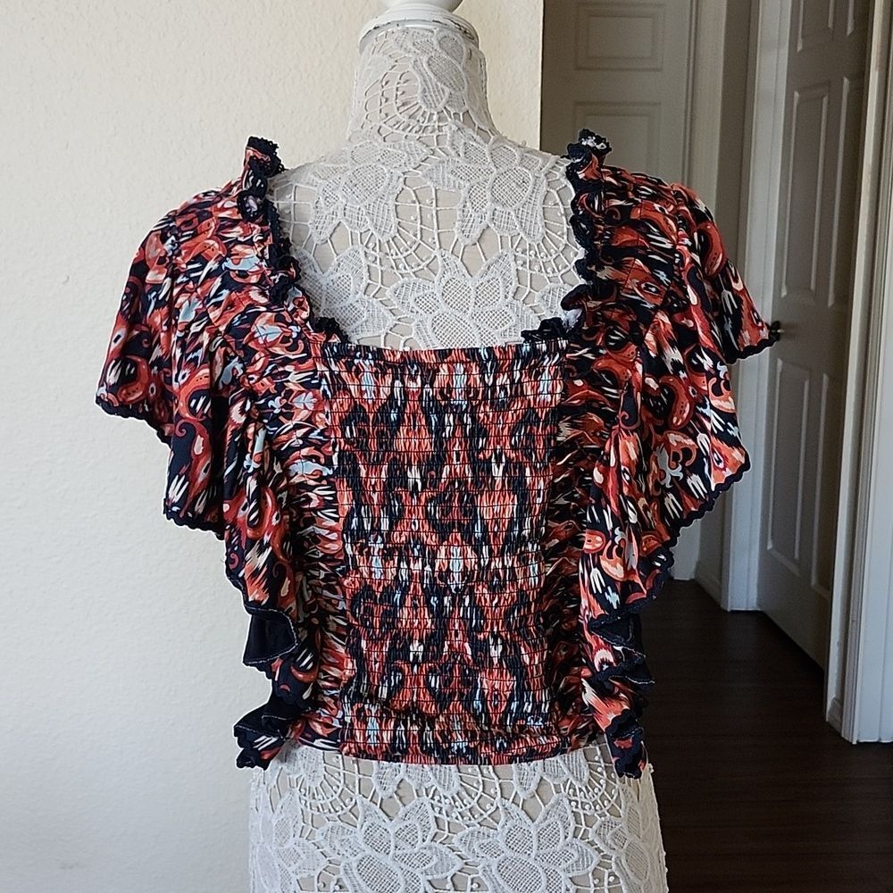 Anthropologie Let Me Be Smocked Crop Top Boho Retro 70's Size M - Picture 8 of 15